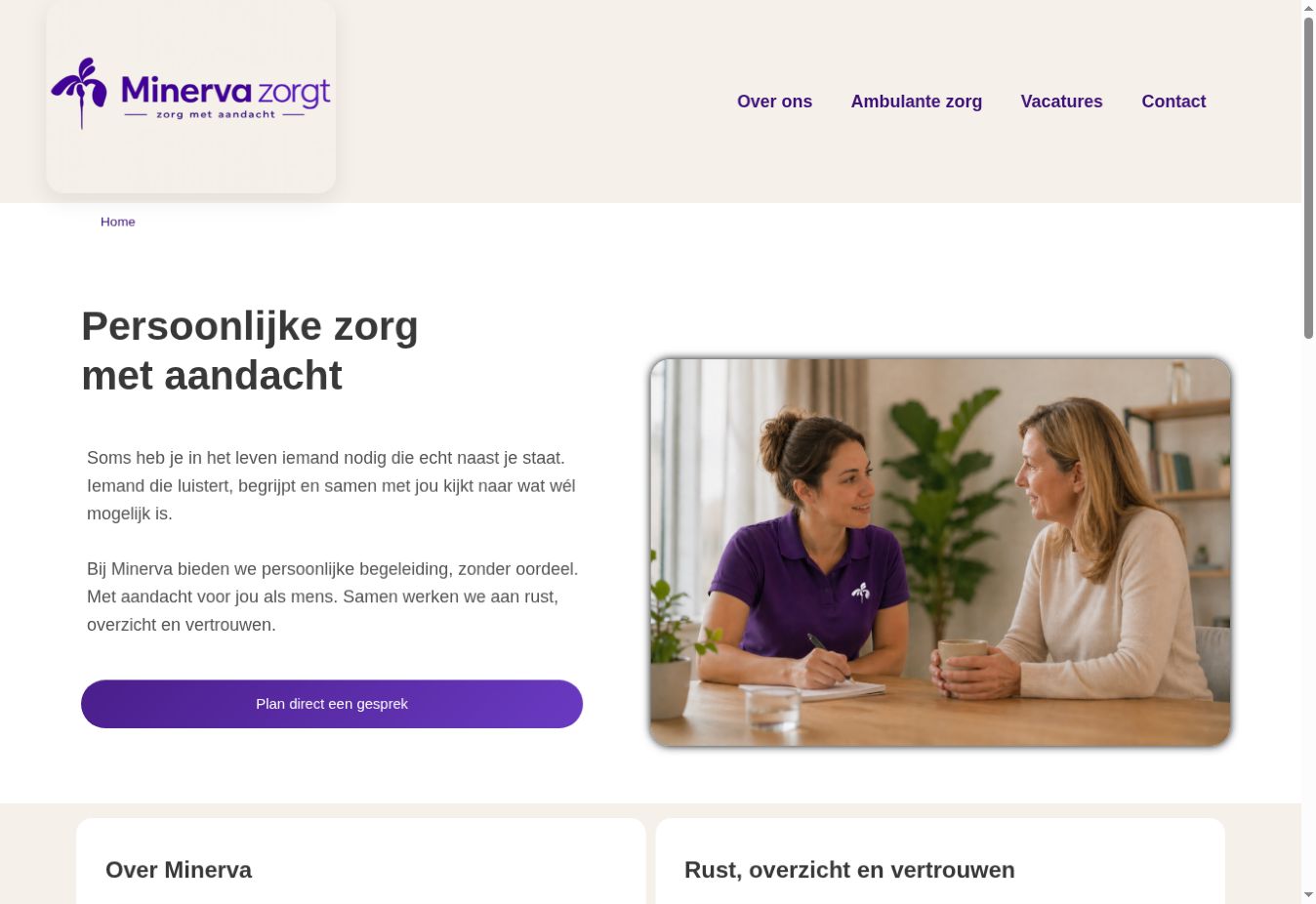 Homepage van Minerva Zorgt